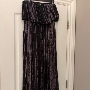 Free People Black and Purple Striped Wide Leg Pants